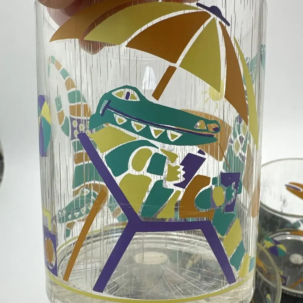 Vintage Set of 4 Retro 1990s Crocodile Splash Tumblers Plastic Cups